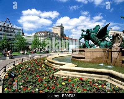 Mendebrunnen Fountain on Augustusplatz Square, Leipzig, Saxony, Germany, Europe Stock Photo