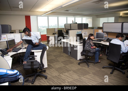 Microsoft Employees at a Microsoft call center in Bangalore India. Stock Photo