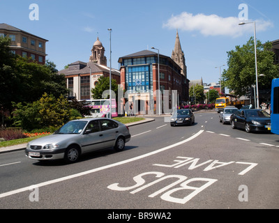 Traffic Island on Maid Marian Way in Nottingham City Centre, Nottinghamshire England UK Stock Photo