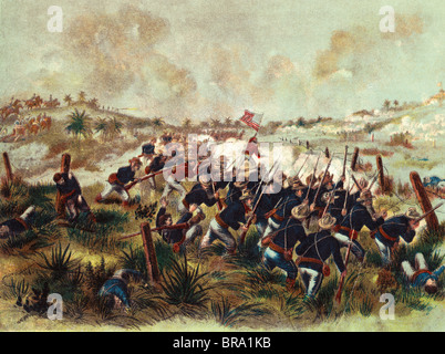 1890s AMERICAN TROOPS CHARGE SAN JUAN HILL CUBA JULY 1 1898 DURING SPANISH AMERICAN WAR BATTLE SCENE Stock Photo