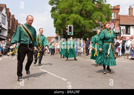 Members of the Chiltern Hundreds Clog Morris group performing North West style dance at St Albans Festival 2010 Stock Photo