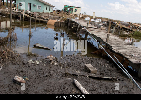 Already endangered by the sea, the Isle de Jean Charles in Terrebonne Parish, Louisiana, is flooded after Hurricane Gustav. Stock Photo