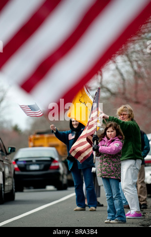 East Hampton - April 15, 2009: Katerina Betancourt, 9, from New Milford, CT, joined nearly 100 people gathered outside East Hampton Town Hall Wednesday, April 15, 2009 in East Hampton, NY to participate in a Tax Day Tea Party. The Tea Party is a grassroots effort to protest to protest higher taxes and out-of-control government spending. (Photo by Gordon M. Grant) Stock Photo