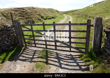 A typical Yorkshire Dales six bar gate near Blea Moor, SW of Hawes, North Yorkshire Stock Photo
