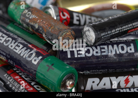 pile of used corroding batteries Stock Photo