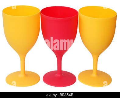 Three Plastic Stemmed Glasses isolated with clipping path Stock Photo