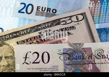 euro dollar and british pounds sterling banknotes mixed currency Stock Photo
