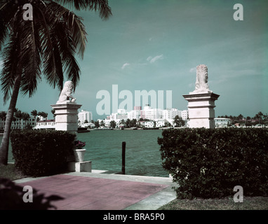 1950s SKYLINE MIAMI BEACH FLORIDA VIEW ALONG INDIAN CREEK Stock Photo