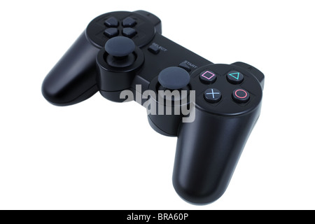black wireless game controller isolated on white background close up Stock Photo