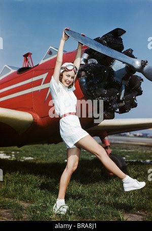 old time pilot helmet on girl old time pilot helmet on girl