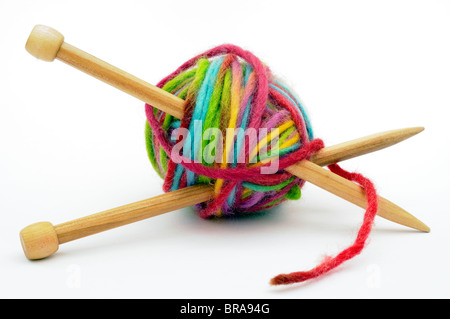 Multi colour ball of wool on white background Stock Photo