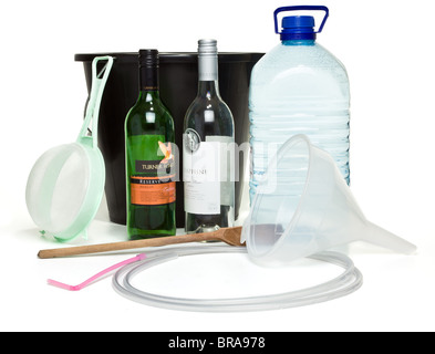 Basic essential wine making equipment for those on a budget. Stock Photo