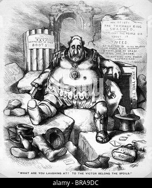 1800s 1871 THOMAS NAST CARTOON OF BOSS TWEED TAMMANY HALL POLITICIAN NEW YORK CITY Stock Photo