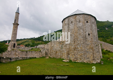 Medieval Castle with minaret, Travnik, Bosnia-Herzegovina, Europe Stock Photo