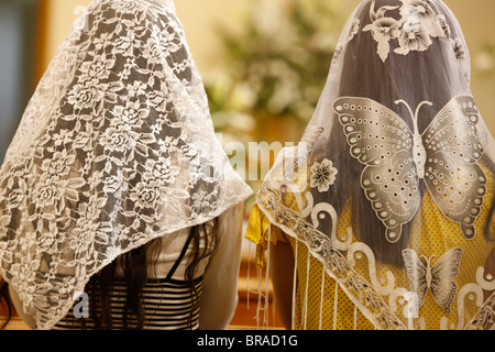 Holy Jala Women wearing embroidered veils, Holy Mass, Beit Jala, West Bank ...