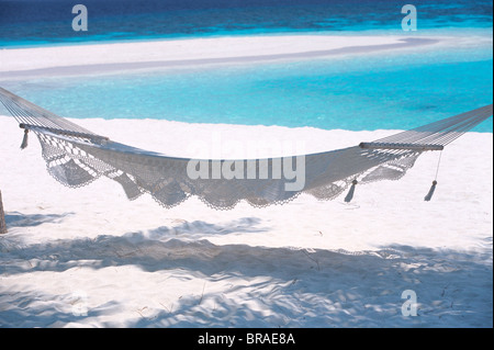 Hammock on the beach, Maldives, Indian Ocean, Asia Stock Photo