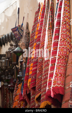 Traditional Moroccan rugs and lamps, street market, Fez, Morocco, North Africa, Africa Stock Photo