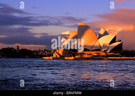 Colorful night time graphic sunset of Famous Sydney Opera House in New South Wales Australia Stock Photo