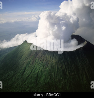 Aerial view of Mount Nyiragongo, an active volcano in the Virunga Mountains in Virunga National Park.