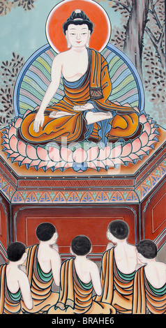 Wall painting depicting scenes from the Life of the Buddha, Seoul, South Korea, Asia Stock Photo