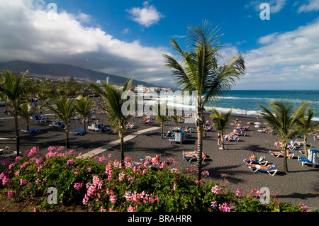 The volcanic beach of Puerto Cruz, Tenerife, Canary Islands, Spain, Atlantic, Europe Stock Photo