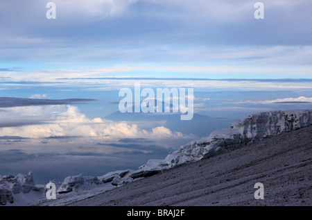 Looking towards Mount Meru from near the summit of Mount Kilimanjaro, Tanzania, East Africa, Africa Stock Photo