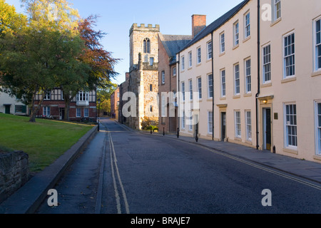 View northwards along North Bailey below the cathedral, St. Chad's College prominent, Durham, County Durham, England, UK Stock Photo