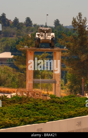 The Tank on the Tower in The Armored Corps Memorial Site and Museum at Latrun Stock Photo