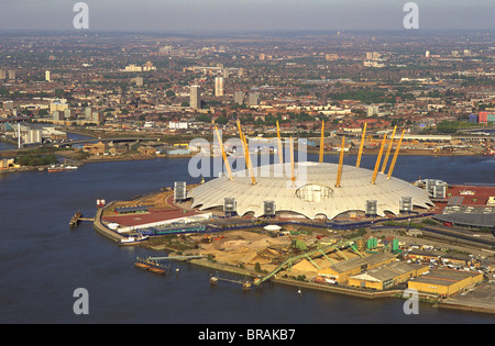 Aerial image of the Millennium Dome and the River Thames, Greenwich Peninsula, South East London, London, England, UK Stock Photo