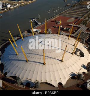 Aerial image of the Millennium Dome and the River Thames, Greenwich Peninsula, South East London, London, England, UK Stock Photo