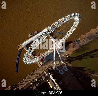 Aerial image of the London Eye (Millennium Wheel), South Bank of the River Thames, London, England, United Kingdom, Europe Stock Photo
