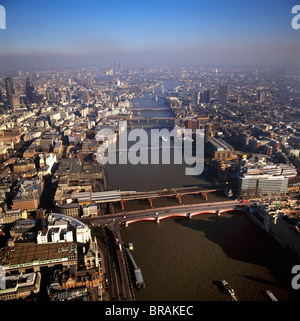 Aerial image of bridges over the River Thames, looking east from Blackfriars Bridge, London, England, United Kingdom, Europe Stock Photo