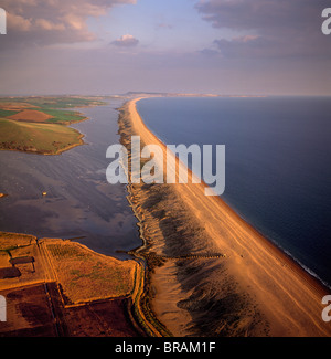 Aerial image of Chesil Beach, Jurassic Coast, UNESCO, Dorset, UK Stock Photo