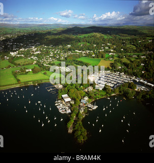 Aerial image of Bowness-on-Windermere, Lake Windermere, Lake District National Park, Cumbria, England, United Kingdom, Europe Stock Photo