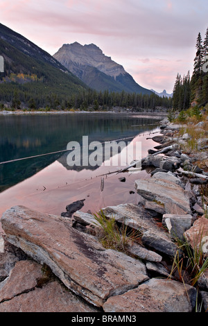 Mount Kerkeslin reflected in Horseshoe Lake at dawn, Jasper National Park, UNESCO, Alberta, Rocky Mountains, Canada Stock Photo