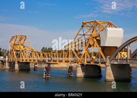 Isleton Lift Bridge over the Sacramento River, Isleton historic town, Sacramento Delta, California, United States of America Stock Photo