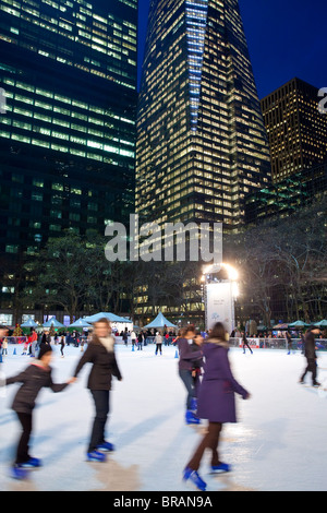Ice skating rink in Bryant Park at Christmas, Manhattan, New York City, New York, United States of America, North America Stock Photo
