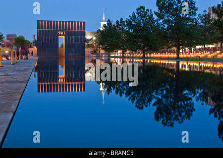 Reflecting Pool and The Gates of Time at the Oklahoma City National Memorial, Oklahoma City, Oklahoma, United States of America Stock Photo