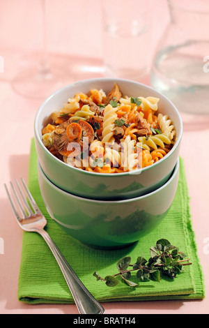 Pasta with mushrooms. Step by step: PP2KGY-PP41W9-PP41X1-PP41XH Stock Photo