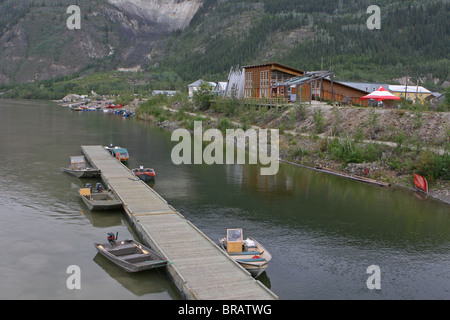 Wharf on the Yukon River near Dawson City, Yukon, Canada Stock Photo