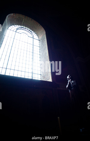 Sculpture in window at St Jude on the Hill, Hampstead Stock Photo