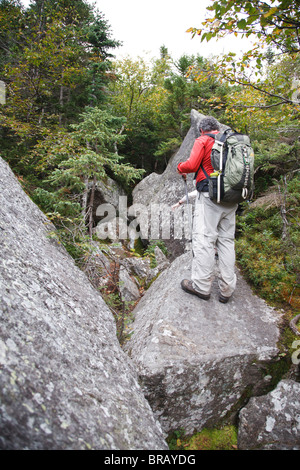 Hikers ascending King Ravine Trail. Located in King Ravine in the White Mountains, New Hampshire USA Stock Photo