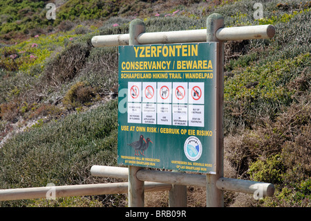Conservancy hiking trail information board in Yzerfontein a popular seaside resort on the west coast of South Africa Stock Photo