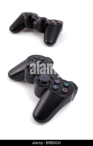 black wireless game controller isolated on white Stock Photo