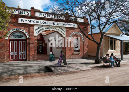 Main street of the historic port town of Echuca in Victoria at the junction of the Murray and Capaspe rivers, with Shackells Bond store and warehouse Stock Photo