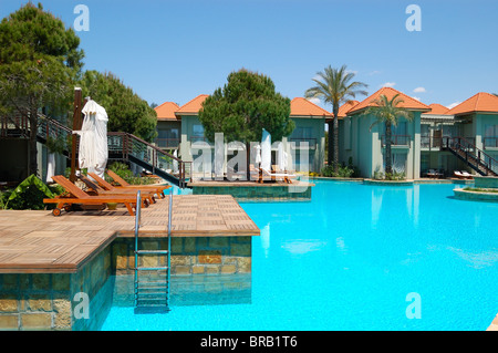 Luxury villas and swimming pool at luxury hotel, Antalya, Turkey Stock Photo