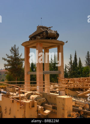 The Tank on the Tower in Latrun Memorial Site Stock Photo