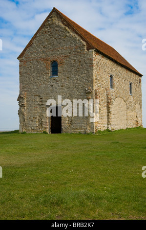 St.Cedd built this chapel in 654AD, it is the the world's oldest church. Known as St Peters in the wall. Bradwell, Essex, UK. Stock Photo