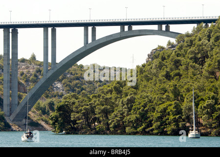 A bridge over a river in Krka national Park in Croatia Stock Photo