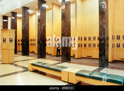Woman Viewing Plaques, National Baseball Hall of Fame, Cooperstown, NY Stock Photo